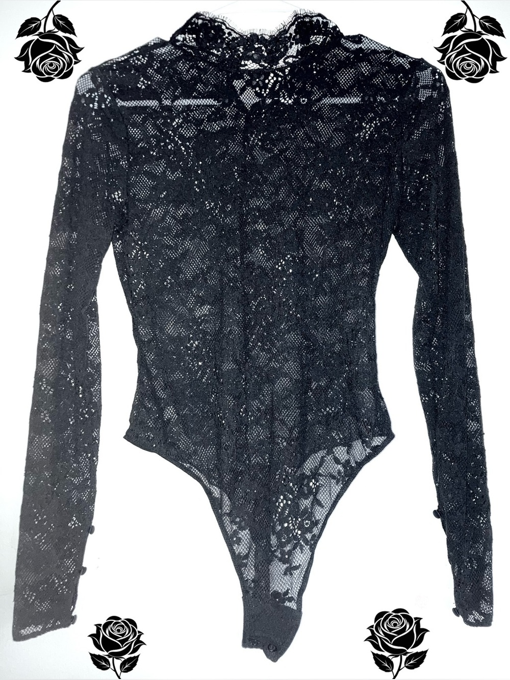 Victoria's Secret Black Lace Long-Sleeve Bodysuit